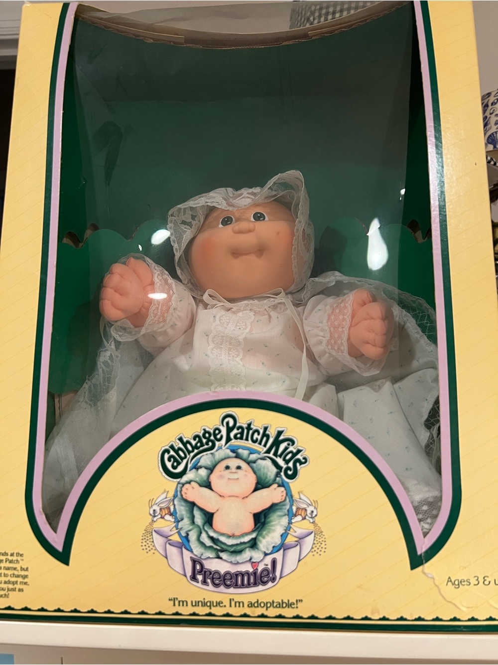 Cabbage Patch Kids Preemie Baby Doll in White Lace Gown..perfect-never opened